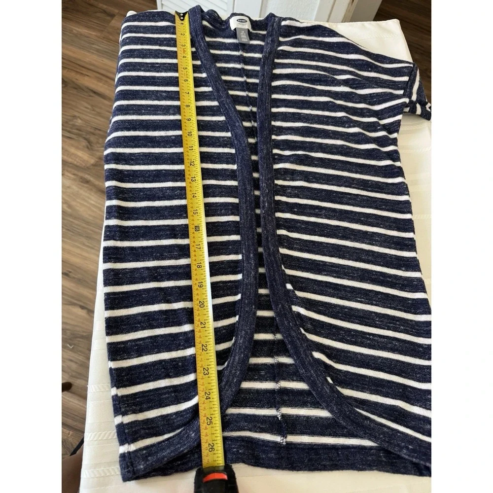 Old Navy Girls Large 10-12 Striped Open Front Cardigan Navy Blue White Knit